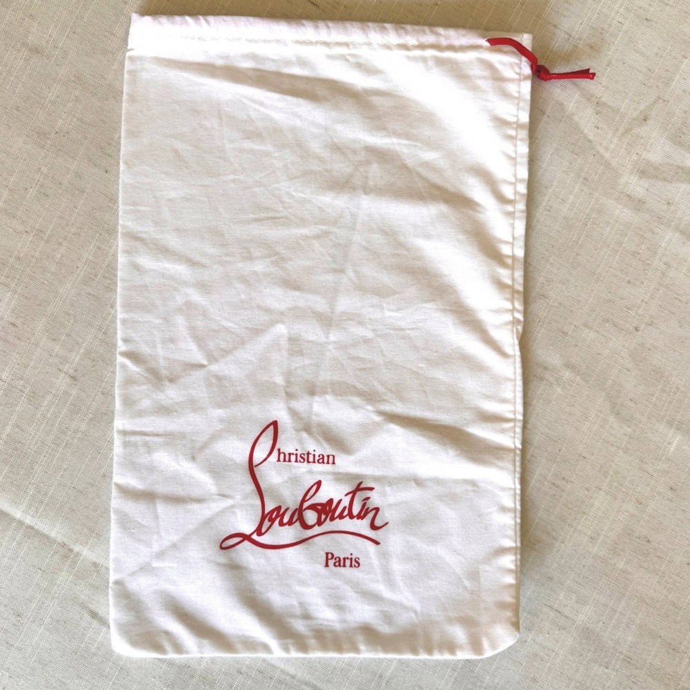 Christian Louboutin White Cotton Dust Bag Red Drawstring Logo 9x15